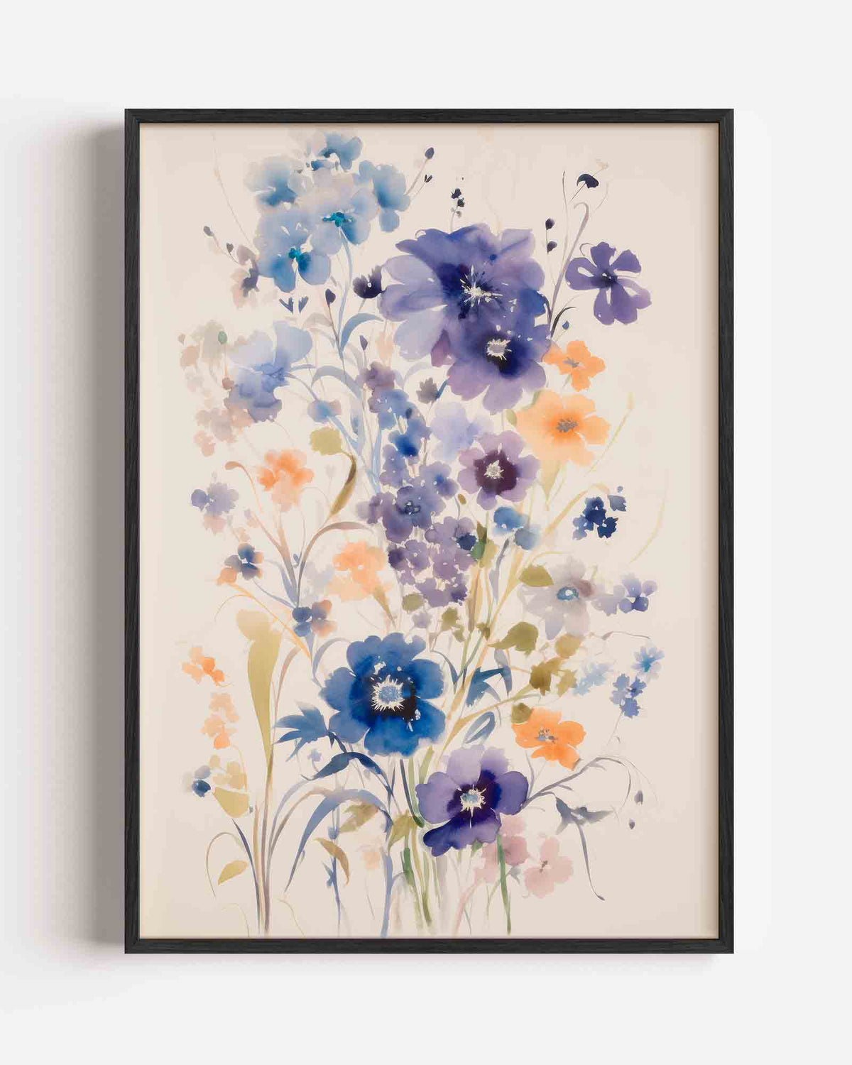 Bloemen in blauw en oranje – Kunst & Design poster als staande wanddecoratie