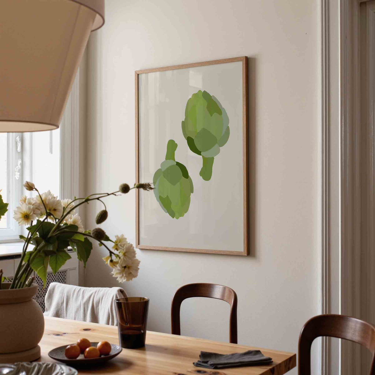 Groene artisjokken – eigentijdse illustratie poster in staand formaat