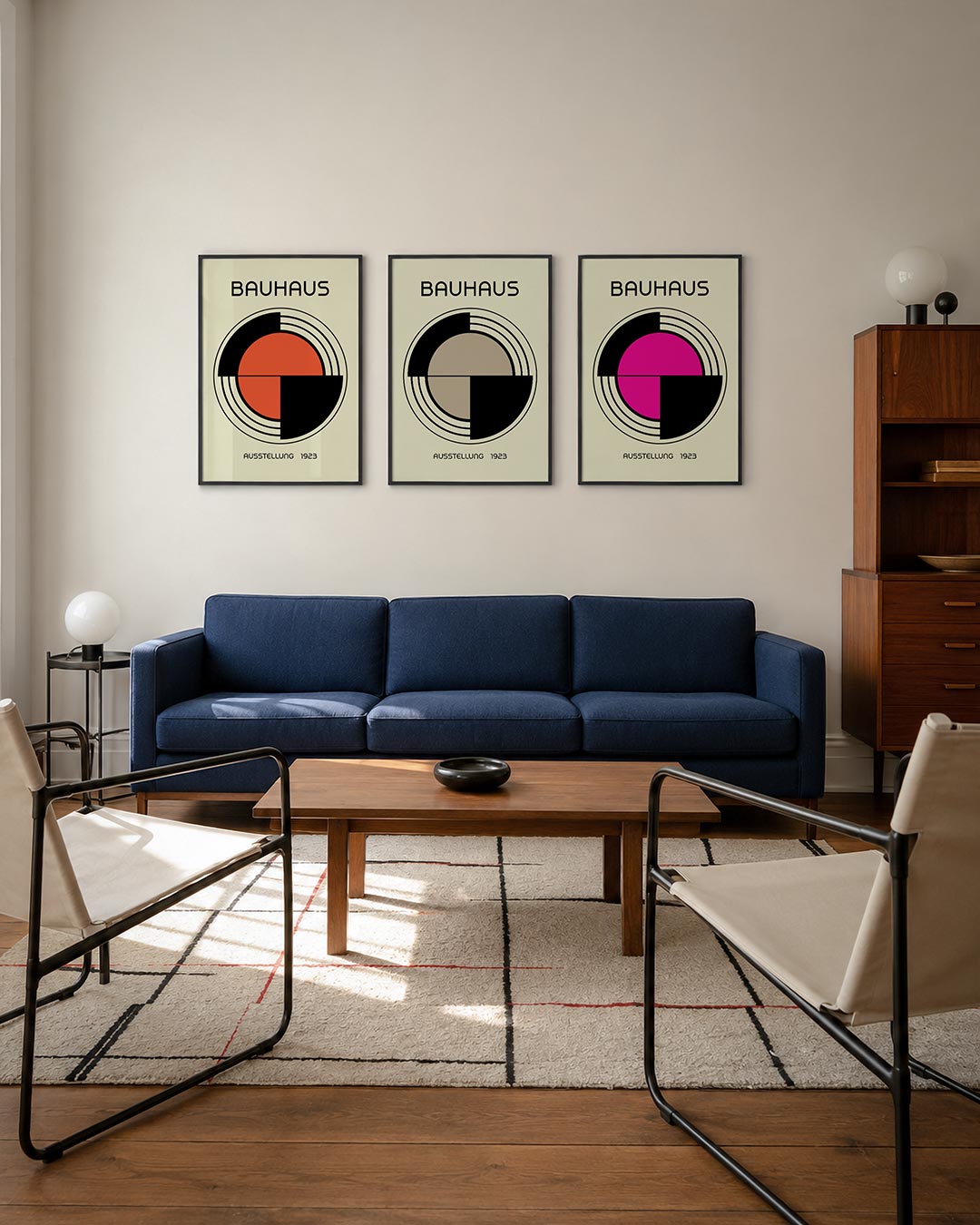 Cirkel en lijnen driedelige posterset – deze posterset in drie delen toont een dynamisch spel van cirkels en lijnen. Zwarte