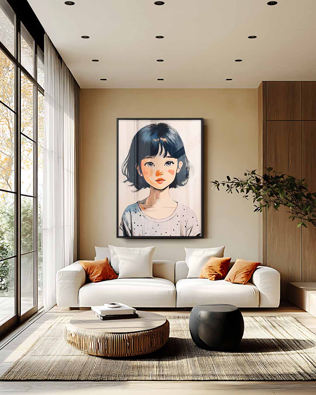 Schattige Kinderportret Illustratie – staand kunstwerk voor modern interieur