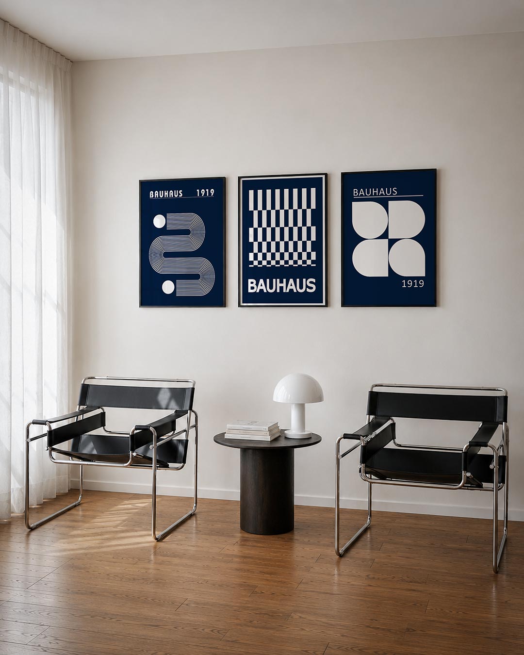 Lijnen en vormen driedelige posterset – deze posterset in drie delen toont een vloeiend lijnenspel met contrasterende witte