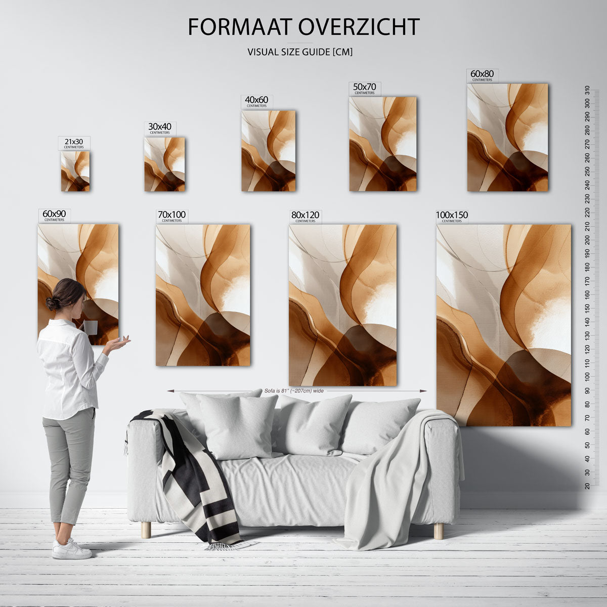 Abstracte bruine vormen – staande muurposter met abstracte vormen