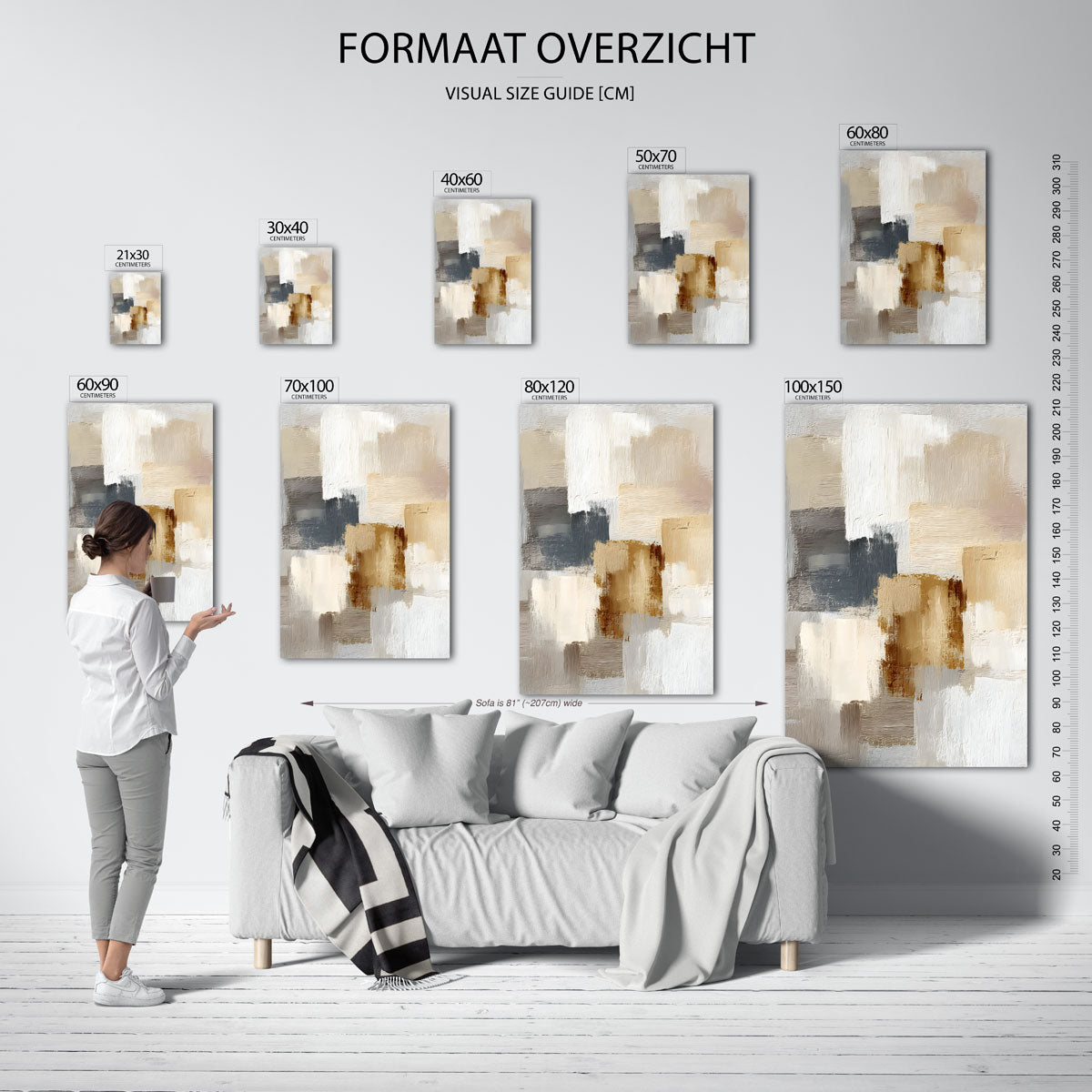 Abstracte beige compositie – staande muurposter met abstracte texturen