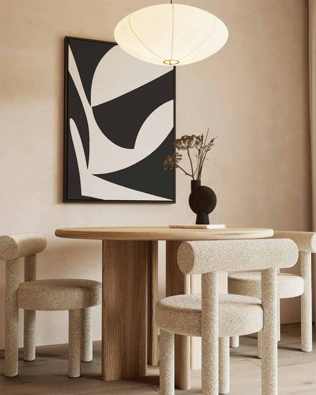 Abstracte Zwart-Witte Compositie – kunstwerk met zwarte baklijst