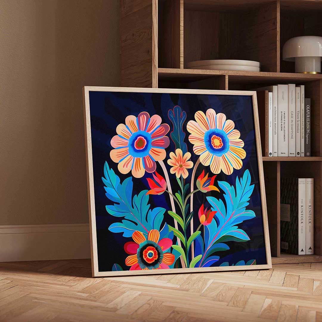 Bloemen en bladeren – geïllustreerde wandkunst als vierkante poster