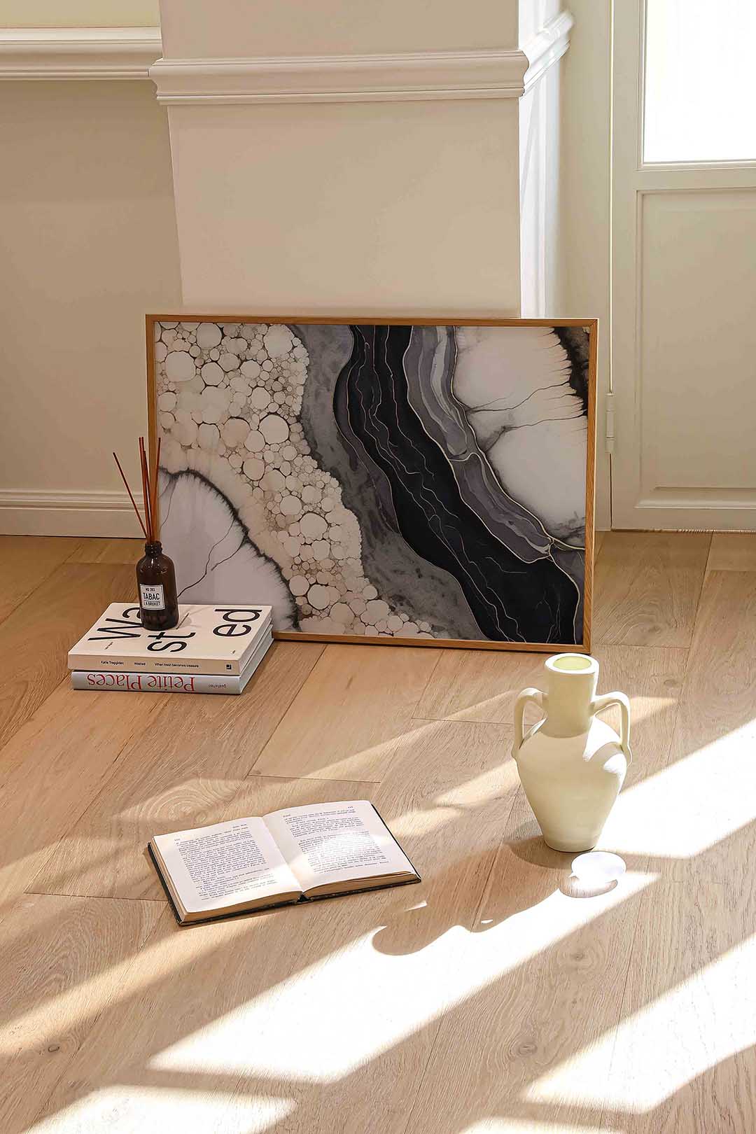 Abstracte vormen en lijnen – liggende abstracte wanddecoratie van WallArtistic