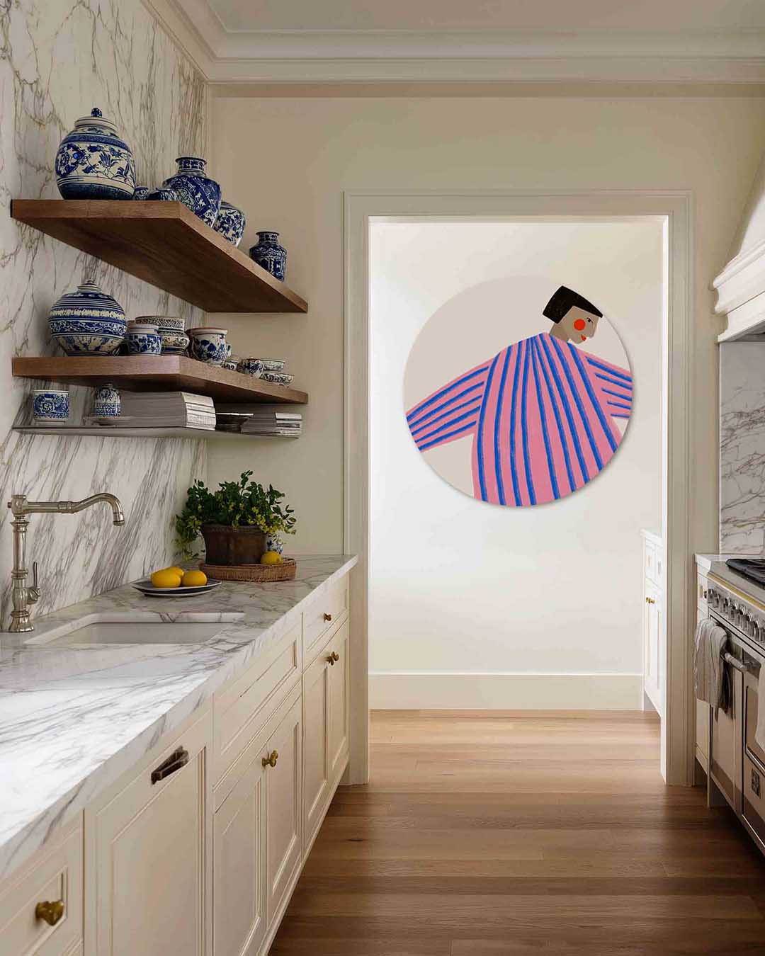 Gestreepte figuur – kleurrijke Pop Art muurcirkel voor aan de muur