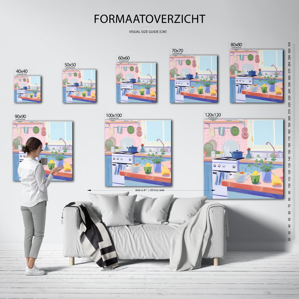Keuken met servies – vierkante muurposter voor keuken of eethoek