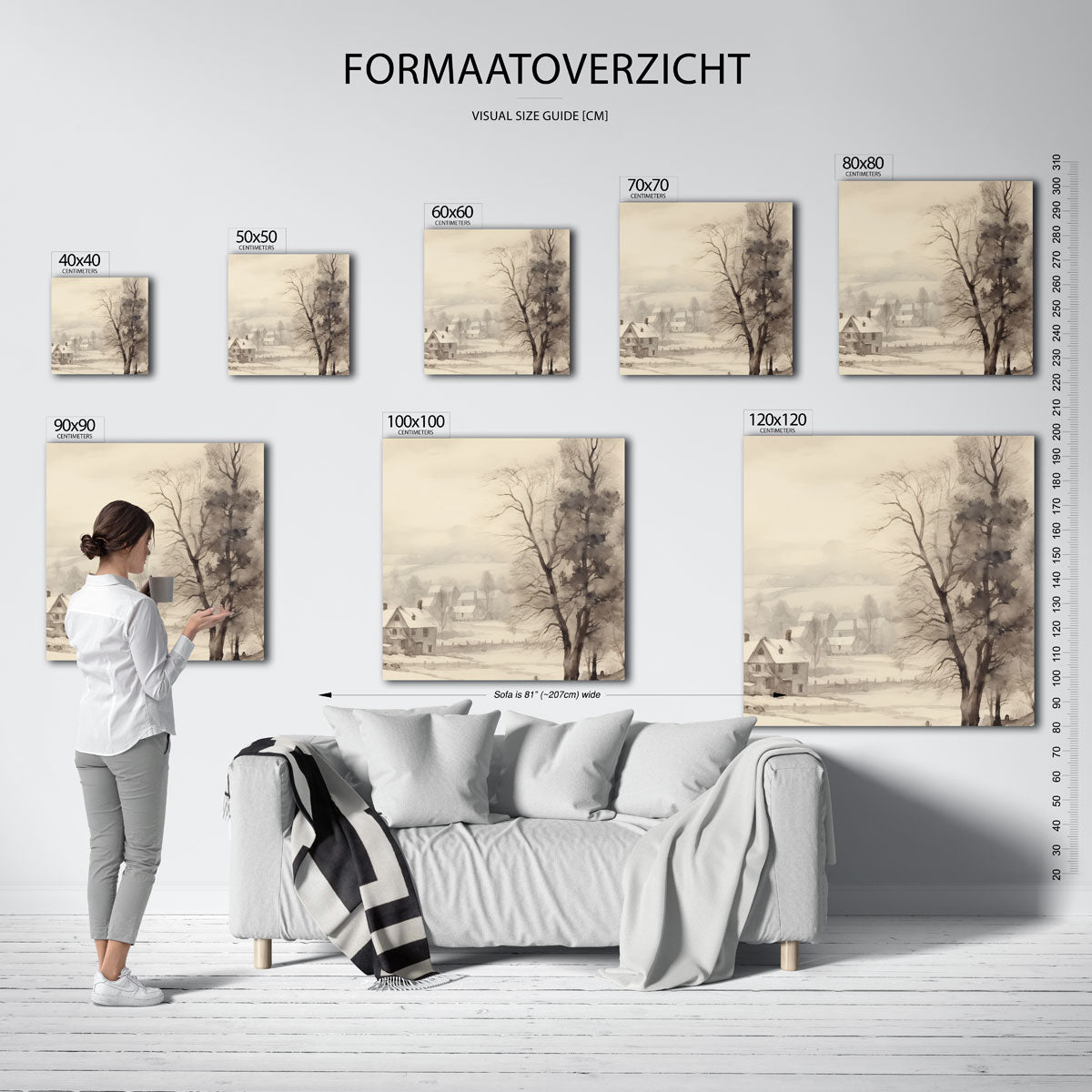 Winterlandschap met bomen – vierkante muurposter met vintage uitstraling