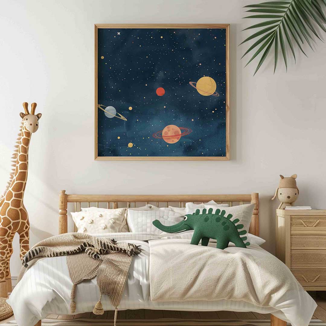 Planeten en sterren – vierkante kinderkamer wanddecoratie van WallArtistic