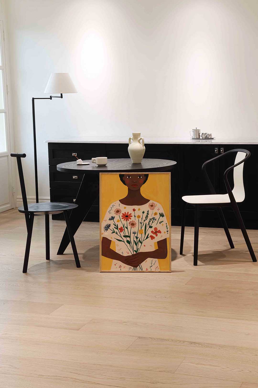 Vrouw met bloemen – moderne wandkunst als portret poster
