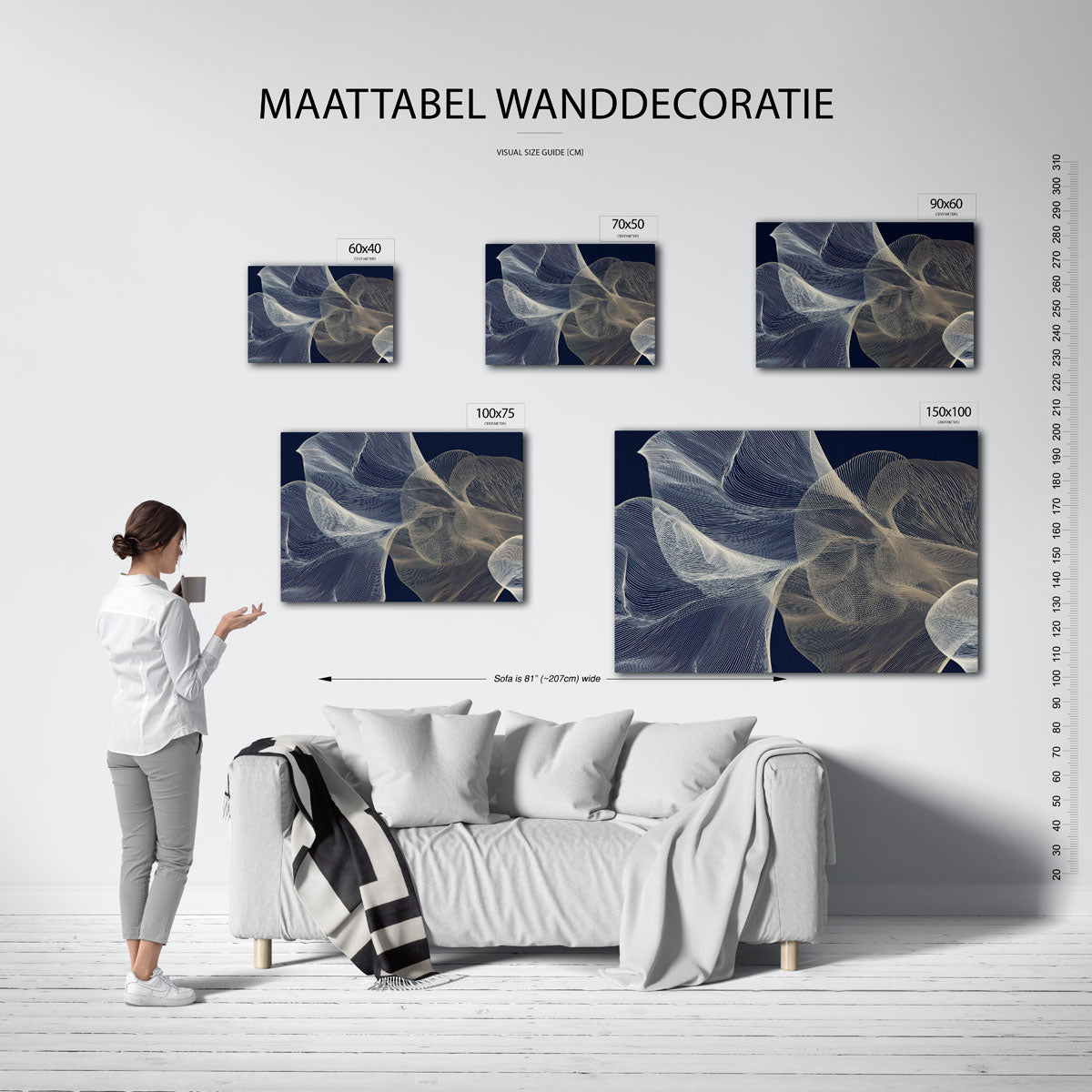 Golvende lijnen – moderne liggende wandkunst