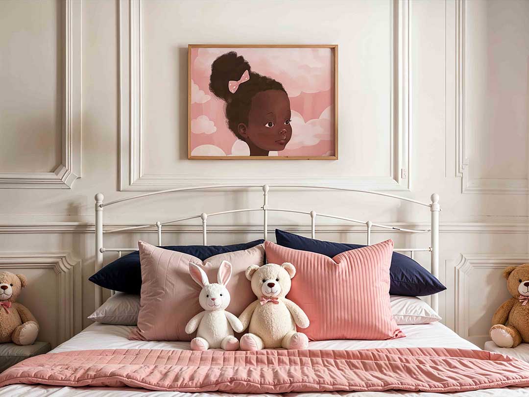 Meisje met roze strik – kids poster in liggend formaat