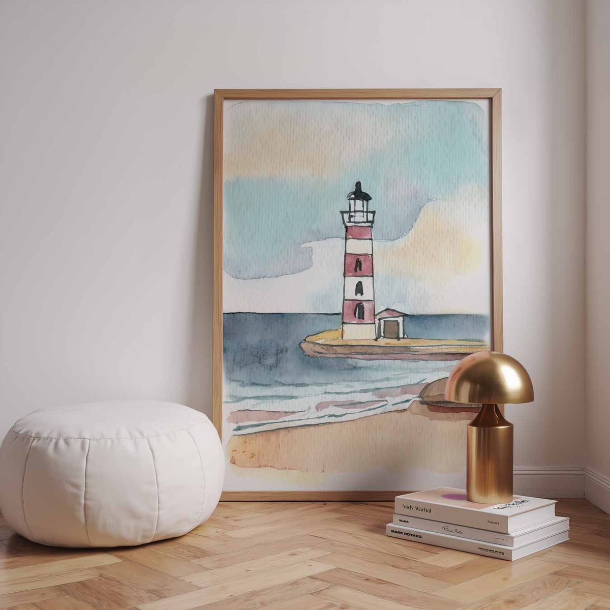 Dromerige Vuurtoren aan de Kust – dierenillustratie als portret poster