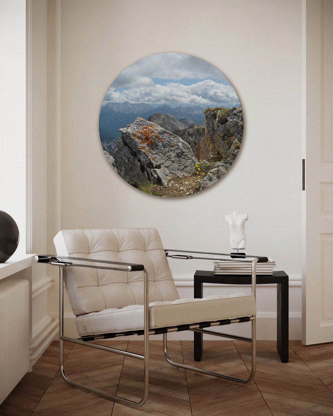 Berglandschap met rotsen – fotografie muurcirkel als ronde wanddecoratie