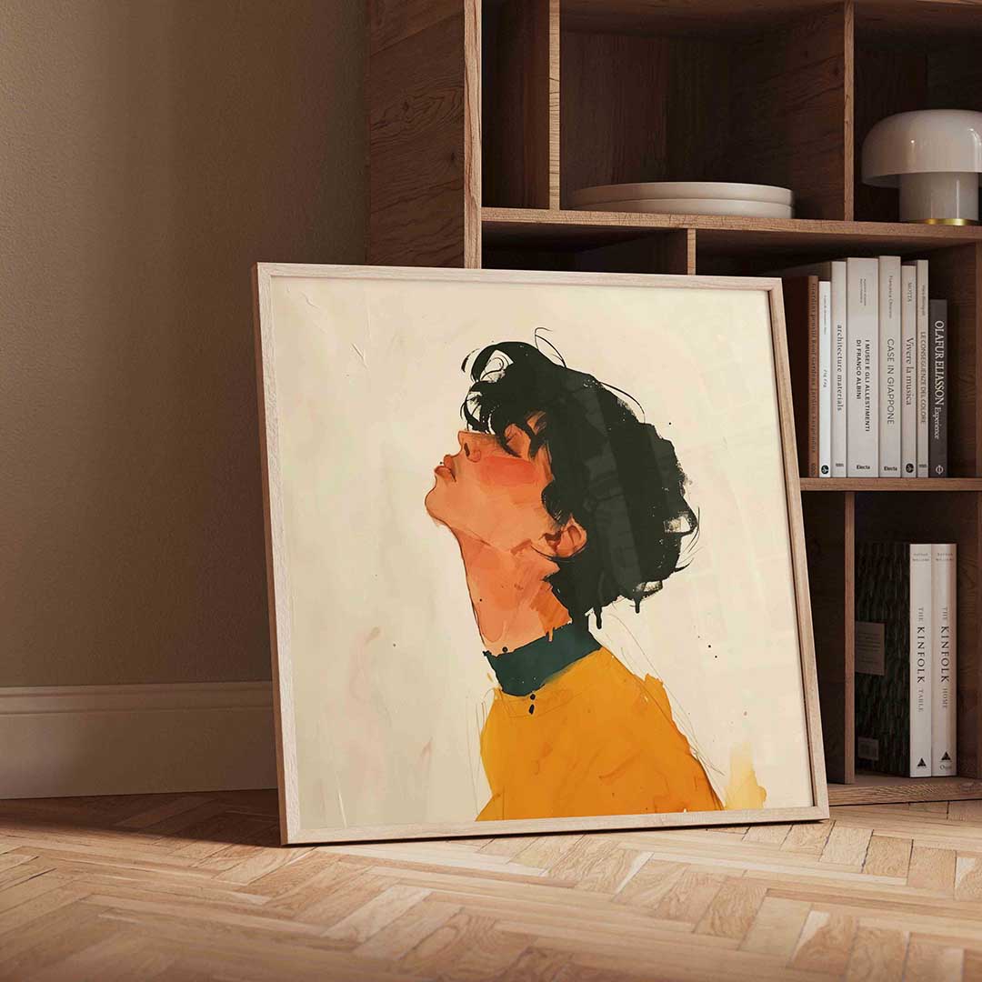 Zijwaarts kijkende persoon – moderne wandkunst als vierkante poster