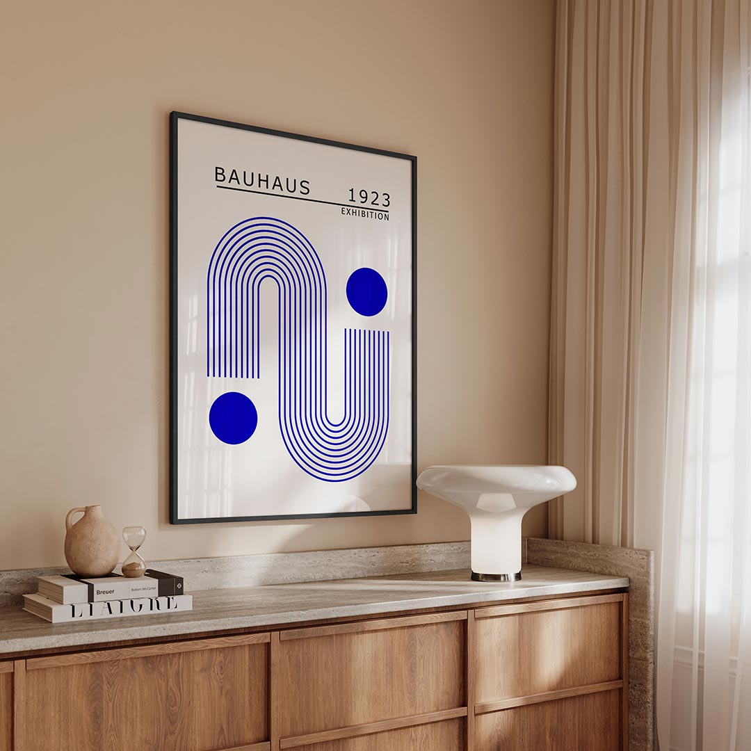 Lijnen en cirkels – geometrische Bauhaus poster in staand formaat