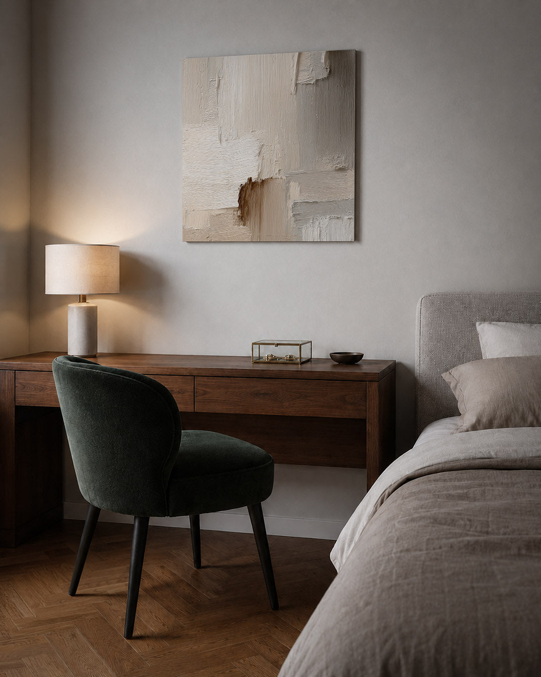Textuur in neutrale tinten kunstwerk – sfeerbeeld – dit werk toont een spel van neutrale tinten met een focus op textuur. De