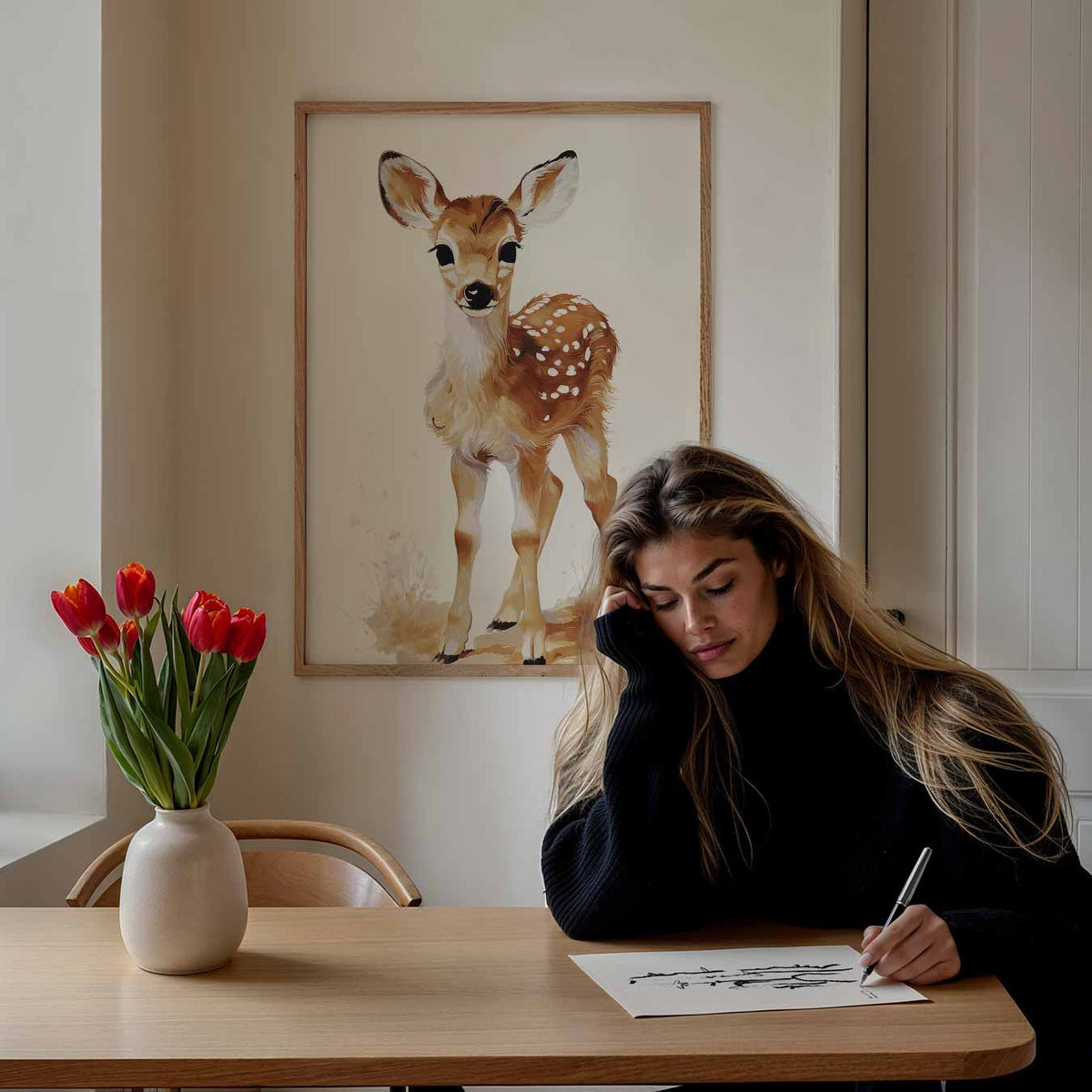 Dromerige Hertenkalf – staande muurposter voor de kinderkamer