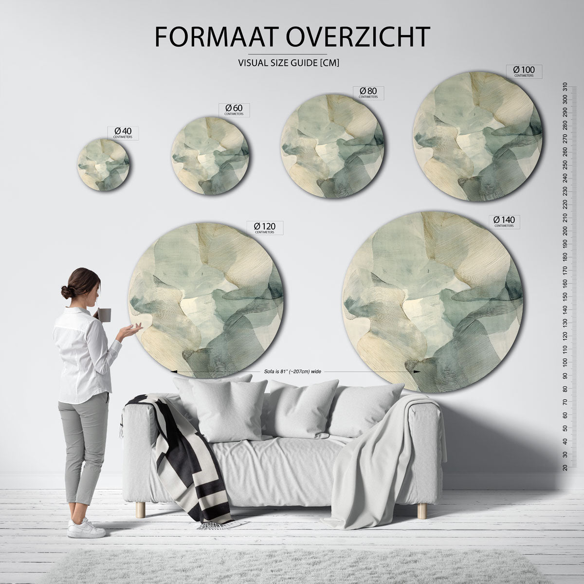 Abstracte vormen – ronde muurdecoratie met vrouwelijk portret