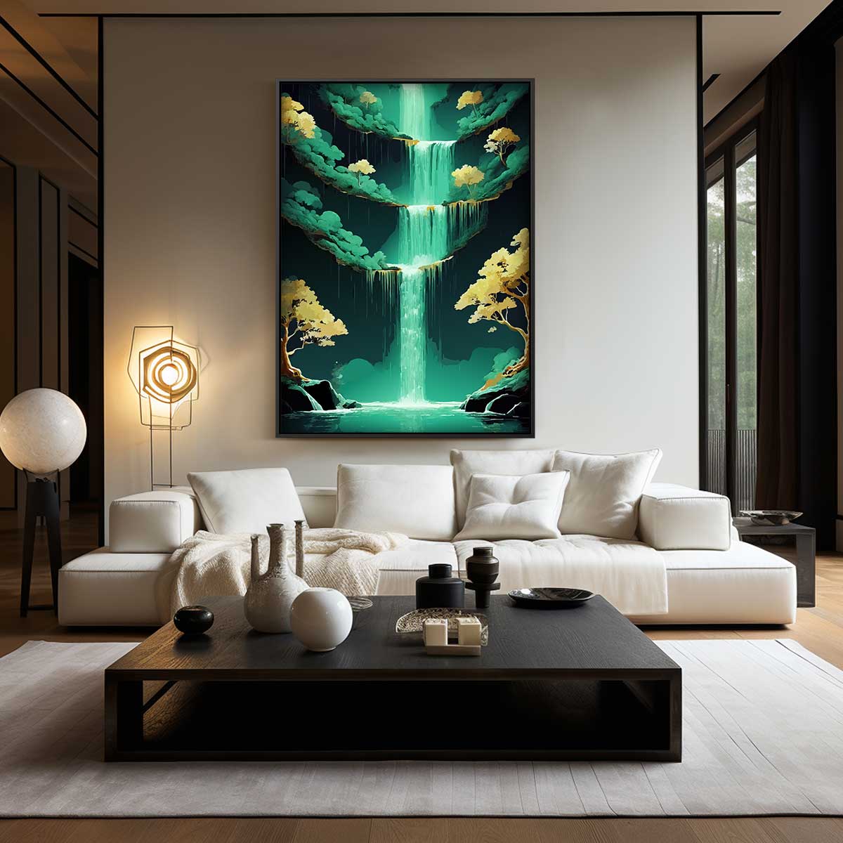 Magische Waterval – kunstwerk met zwarte baklijst