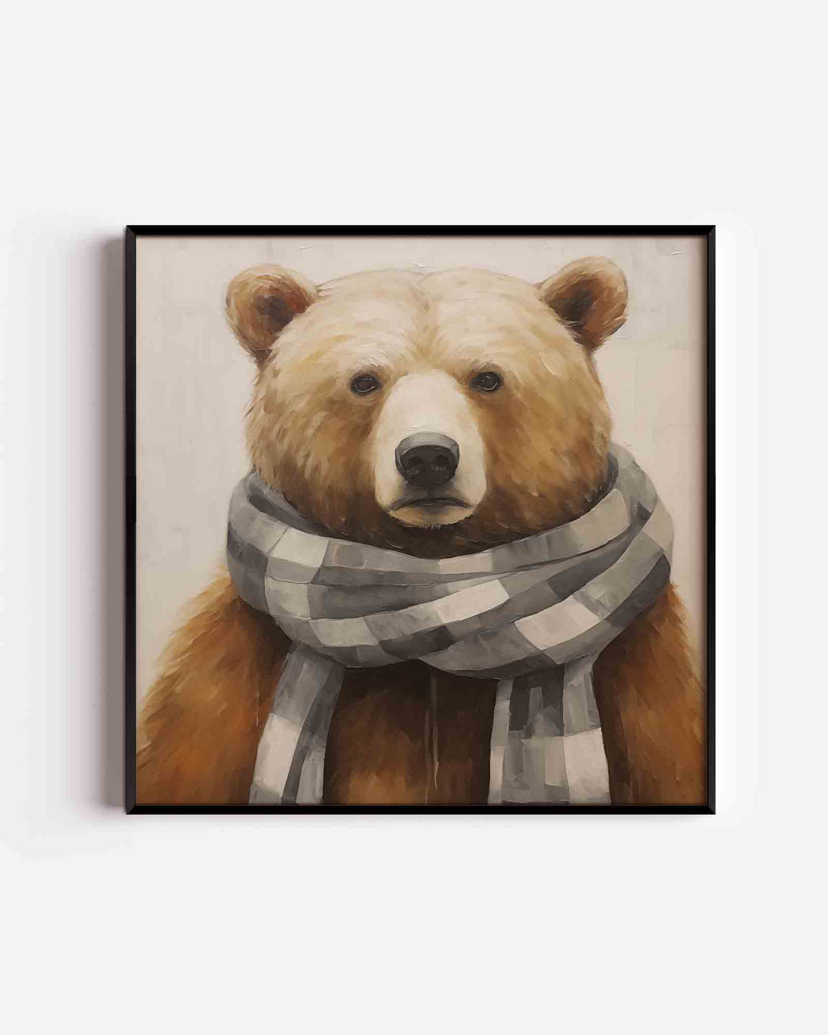Beer met sjaal – kerst vierkante poster als wanddecoratie