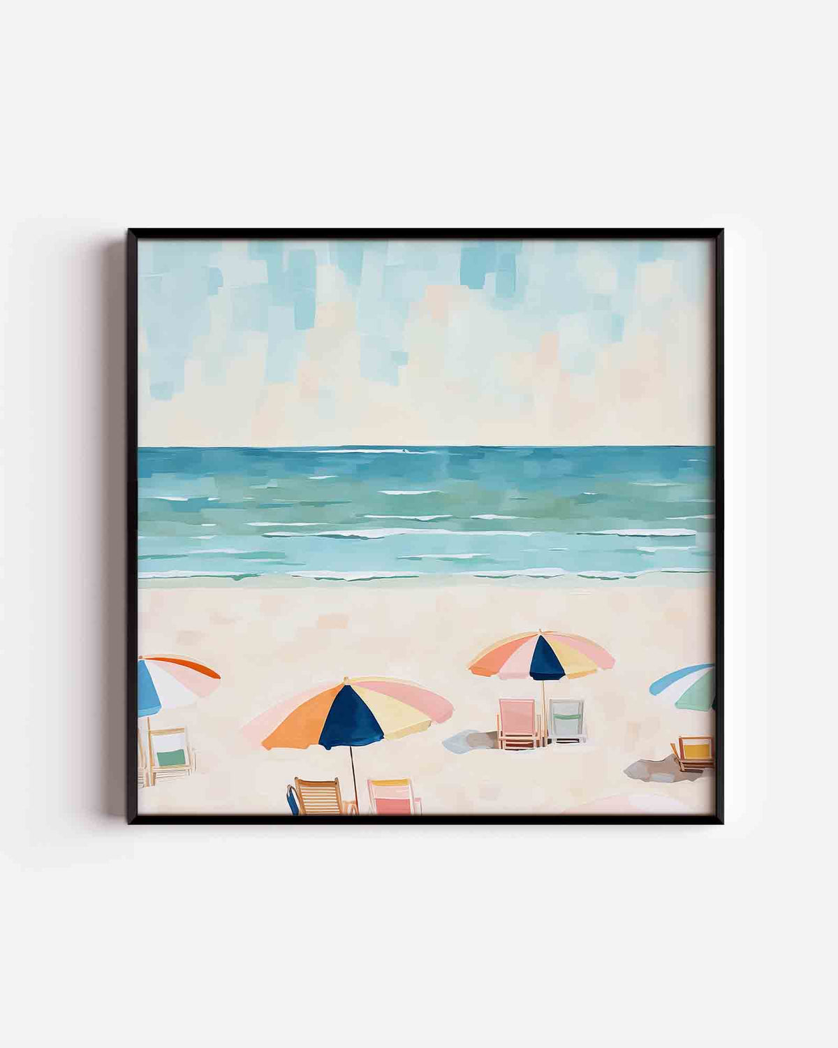 Strand met parasols – keuken vierkante poster als wanddecoratie