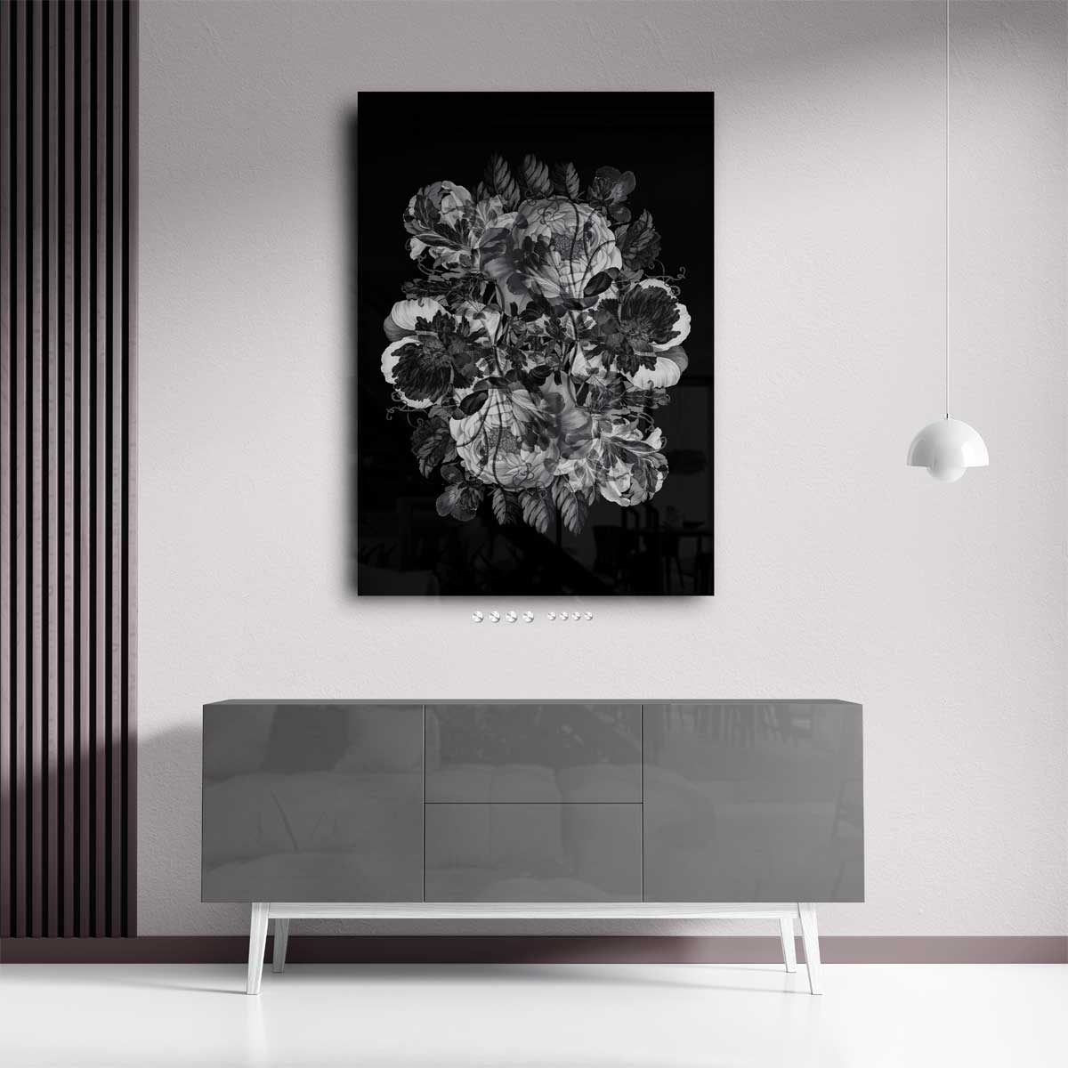 Mystieke Bloemenweelde – kunstwerk met zwarte baklijst