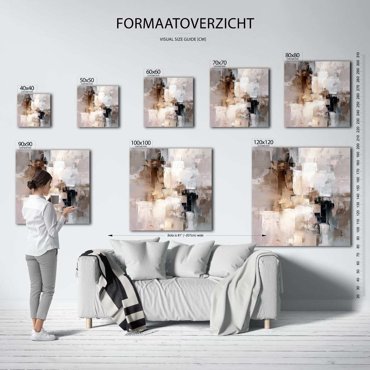 Abstracte beige en bruine – vierkante muurposter met abstracte vormen