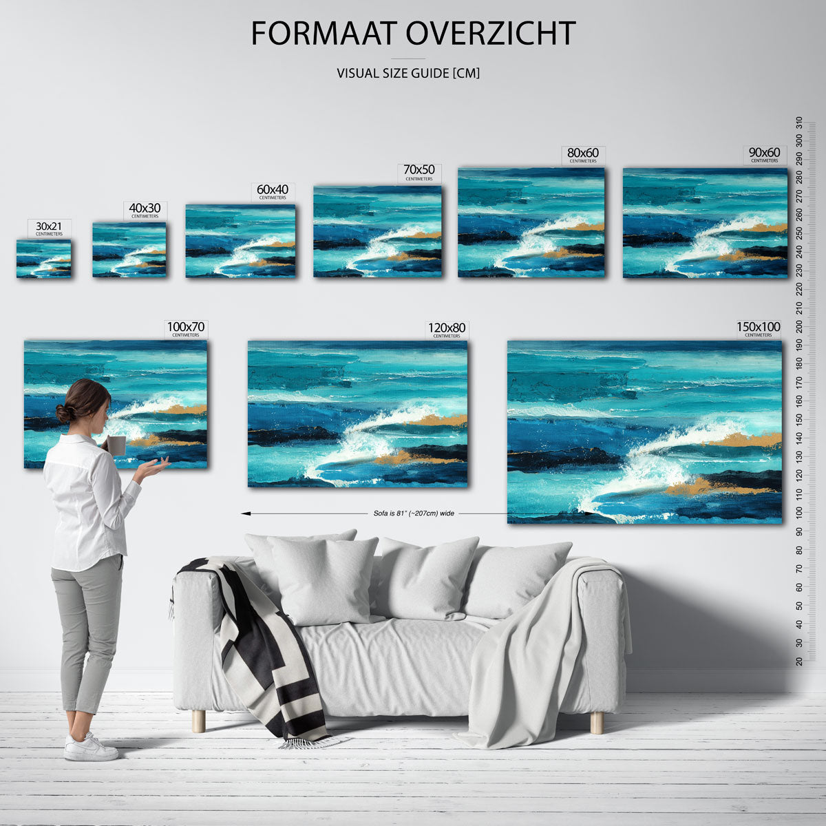Golven en schuim – liggende muurposter met abstracte vormen