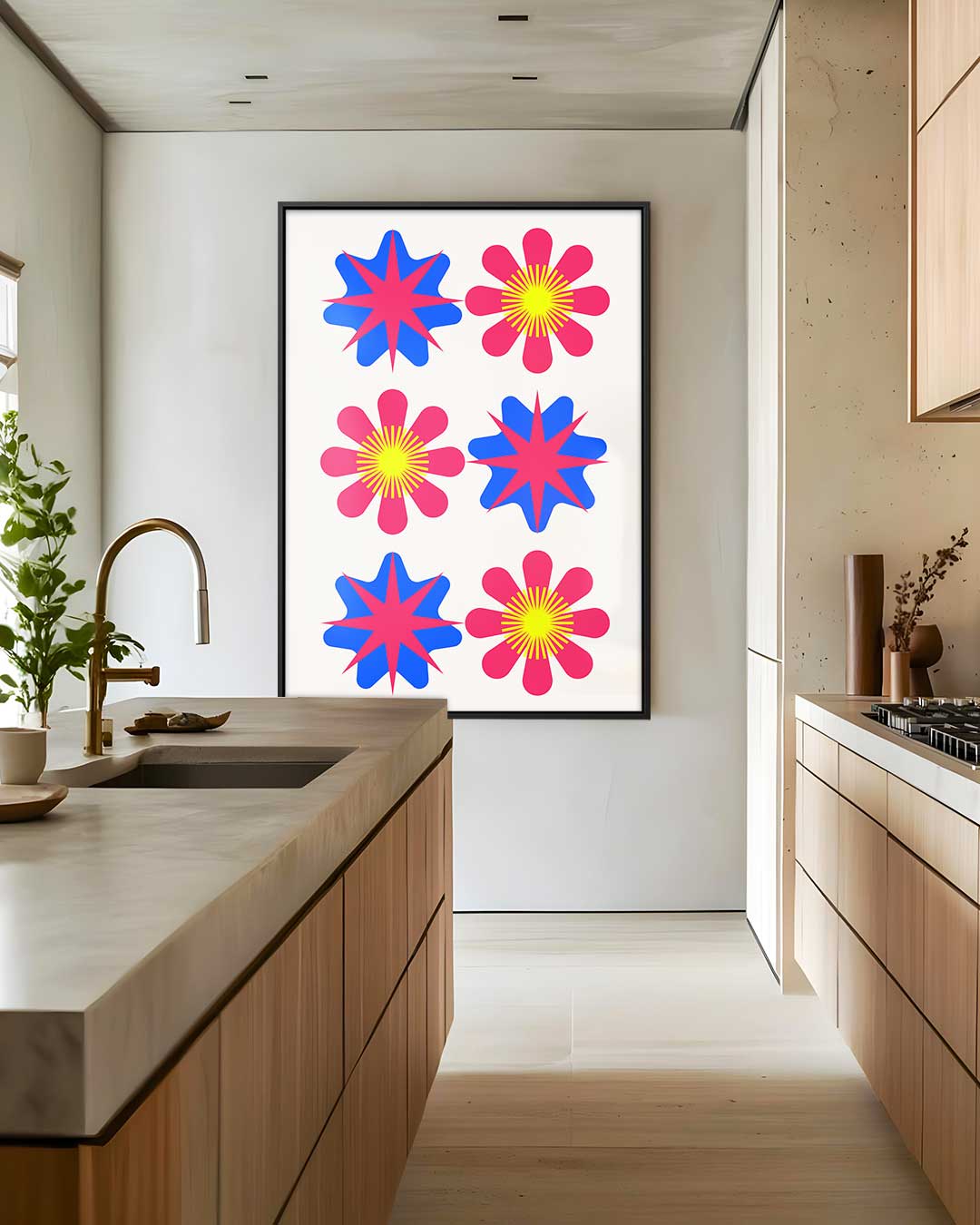 Vrolijke Bloemen- en Sterrenmix – dibond wanddecoratie in staand formaat
