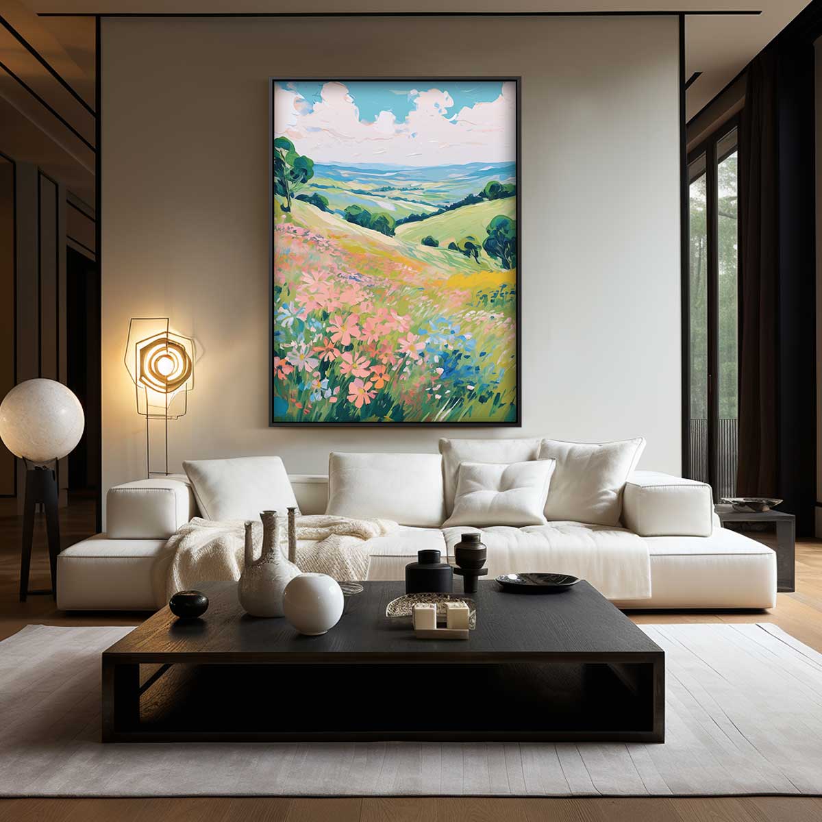 Zomerse Bloemenveld Harmonie – dibond wanddecoratie in staand formaat