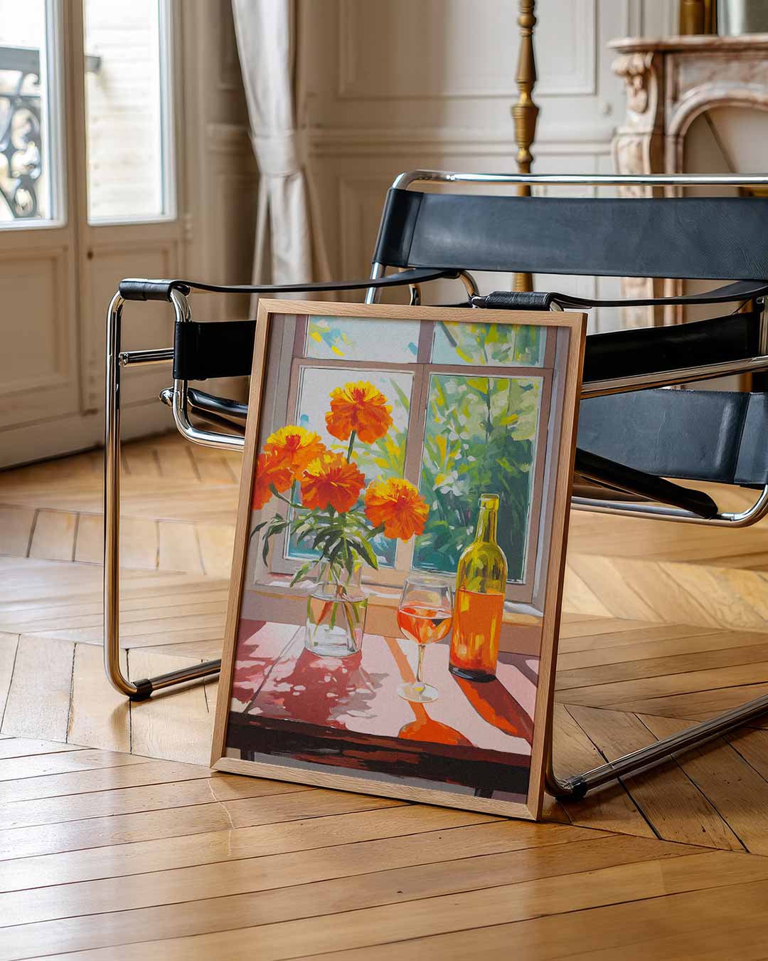 Zomerse Bloemen en Wijn – zomerse wandkunst als portret poster