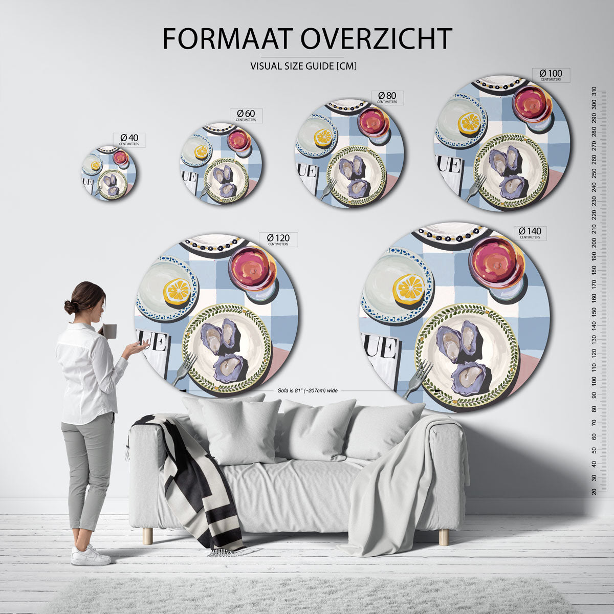 Oesters en citroen – abstracte wandkunst als muurcirkel van WallArtistic