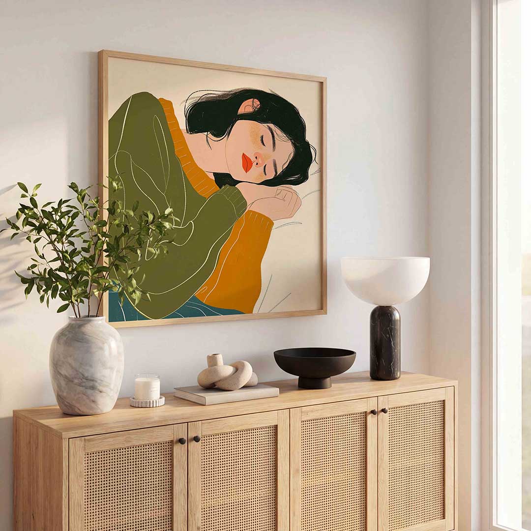 Slapende vrouw – kunst en design poster in vierkant formaat