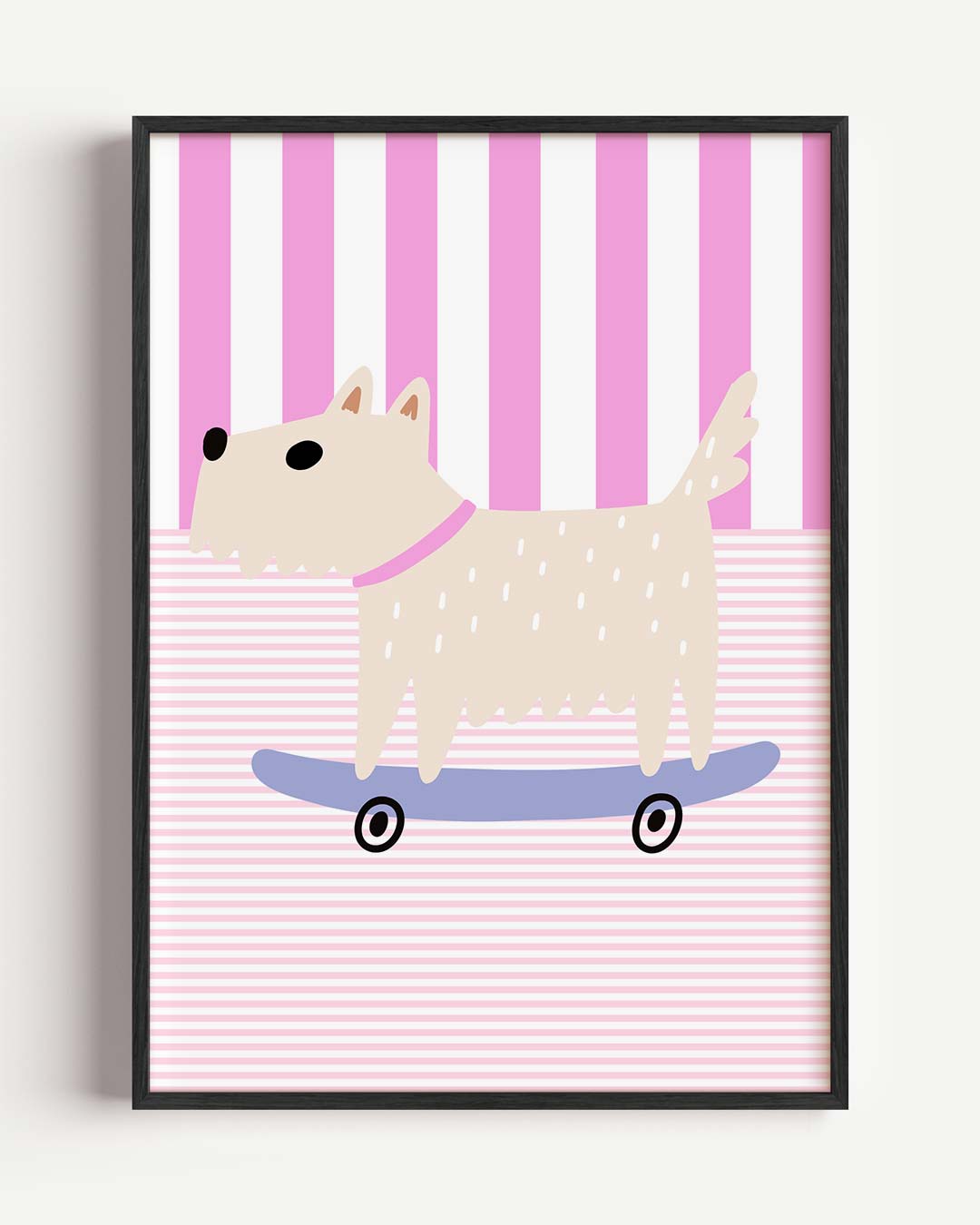 Schattige Skateboardende Hond – kids portret poster als wanddecoratie