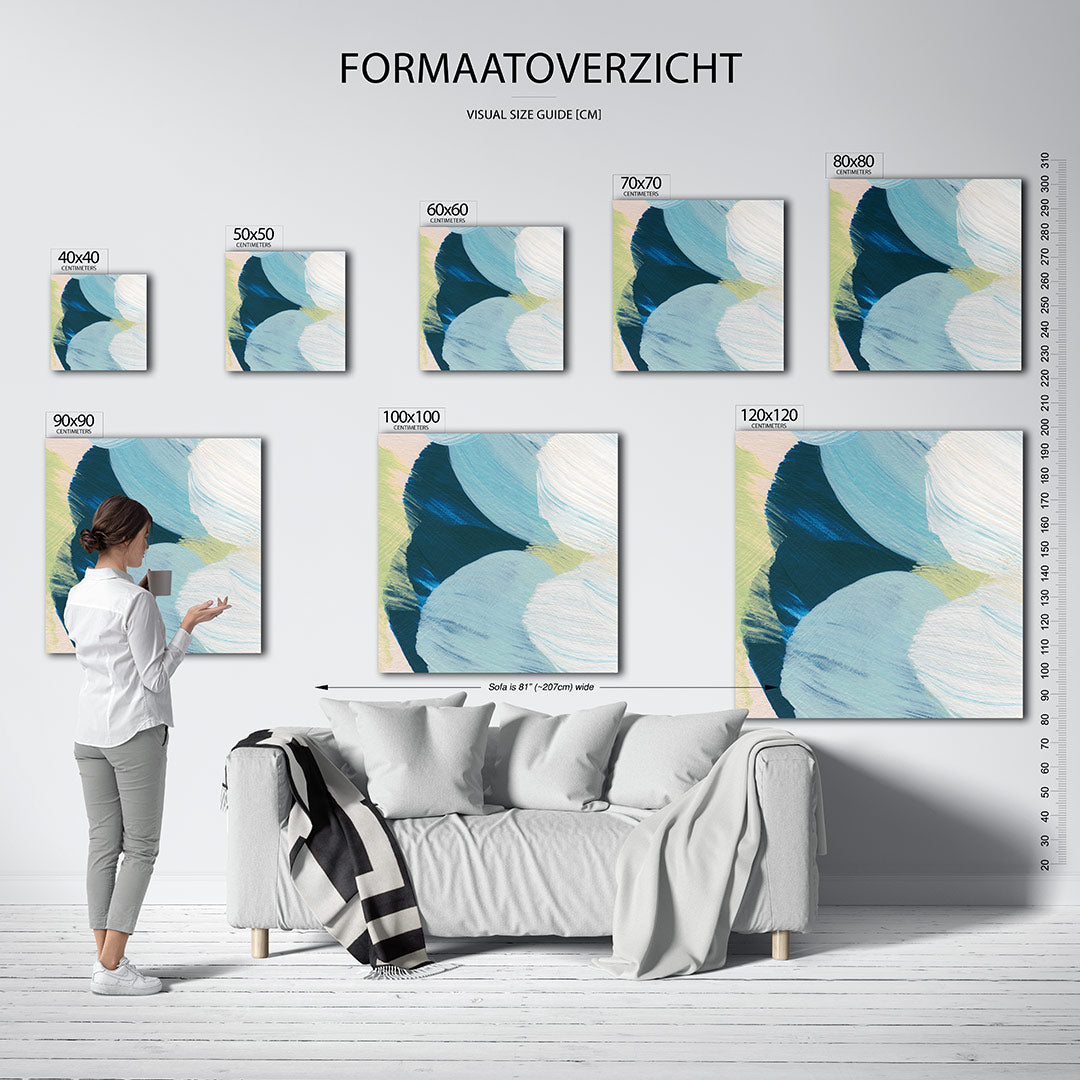 Organische kleurencompositie kunstwerk – dit werk toont vloeiende vormen in zachte tinten, met een dynamisch spel van lijnen