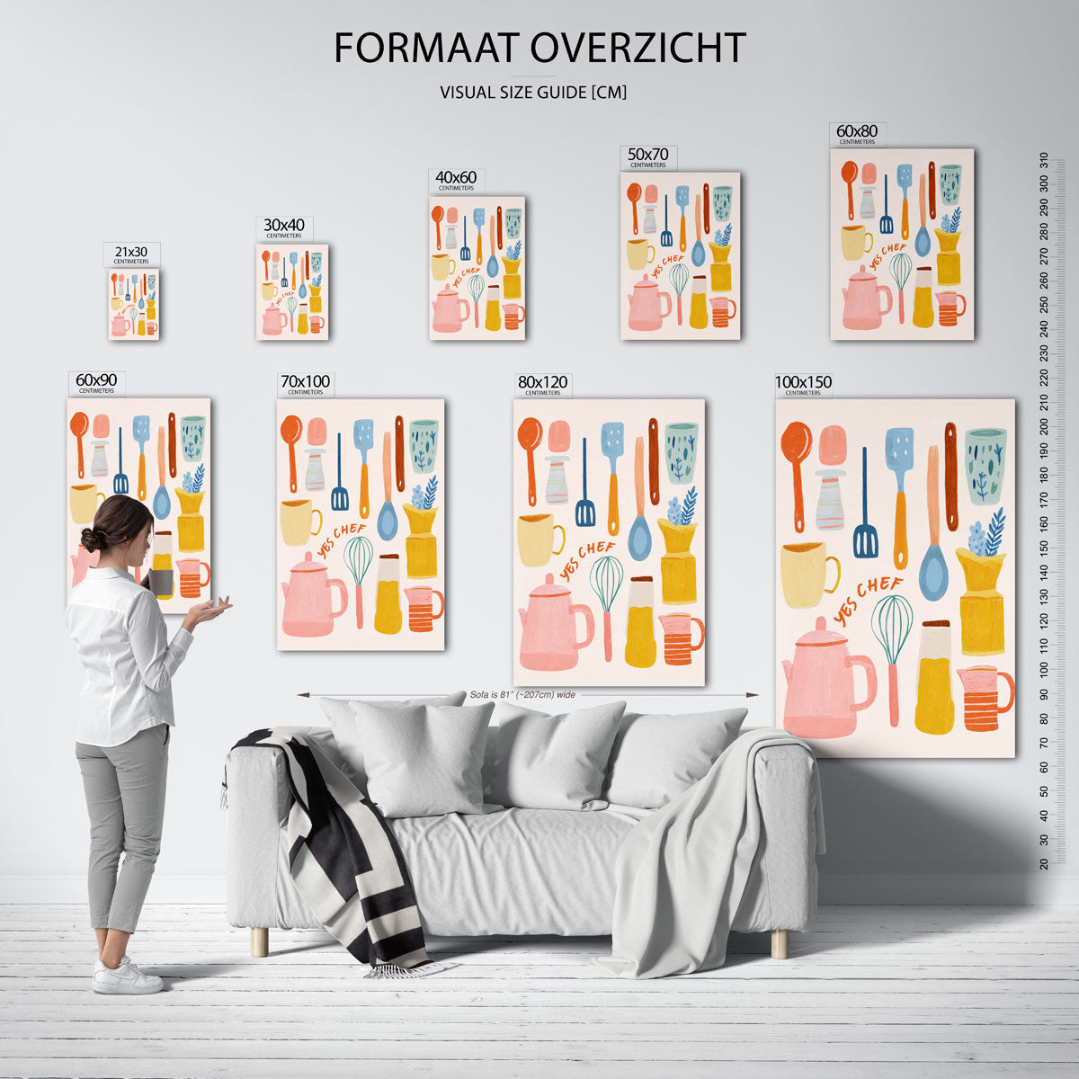 Keukengerei en kopjes – staande muurposter voor keuken of eethoek