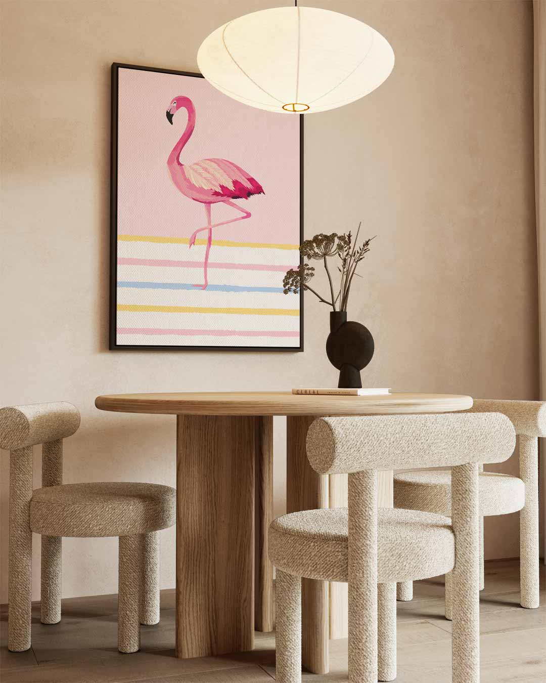 Stijlvolle Flamingo op Strepen – staand kunstwerk voor modern interieur