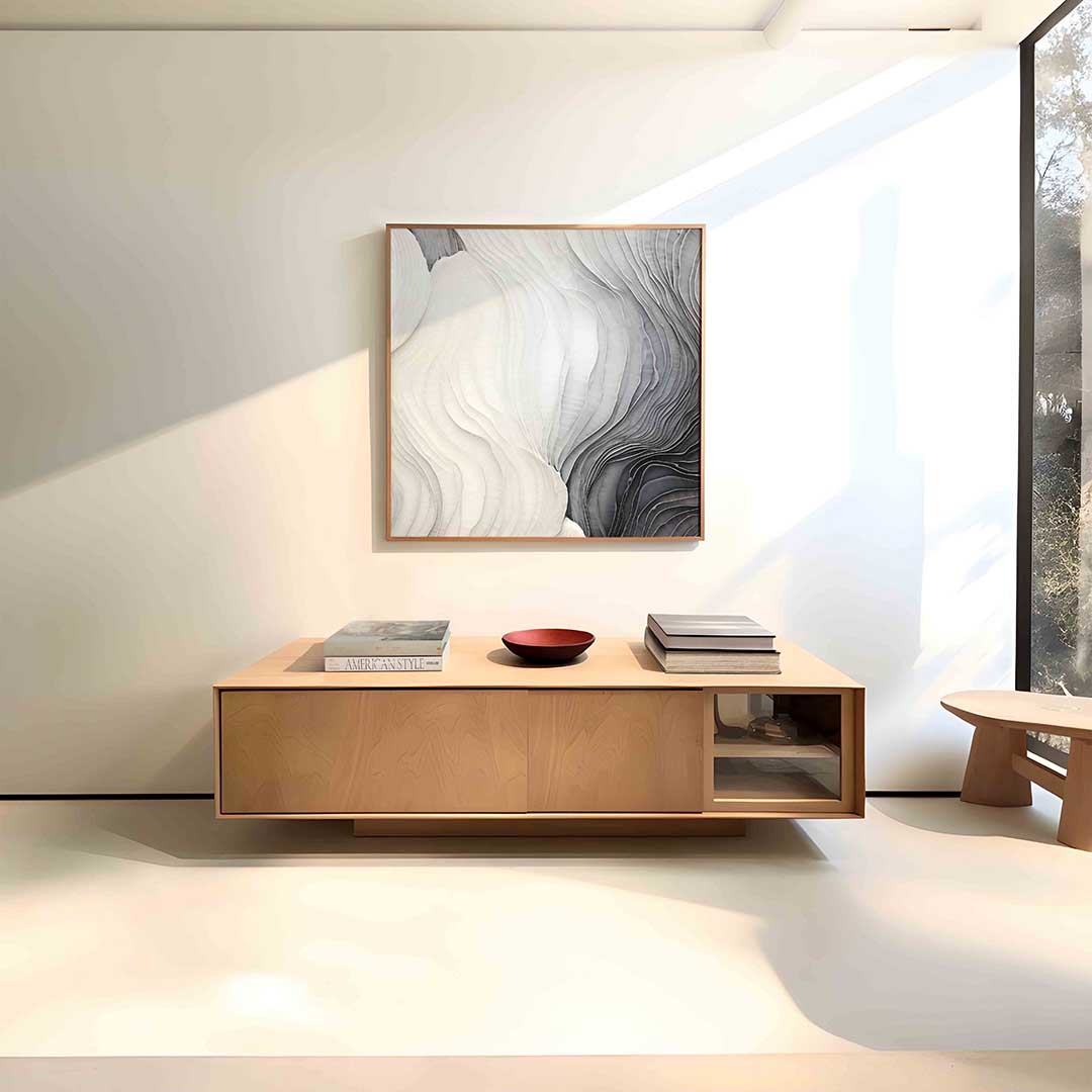 Gelaagde vormen – vierkante zachte abstracte wanddecoratie van WallArtistic