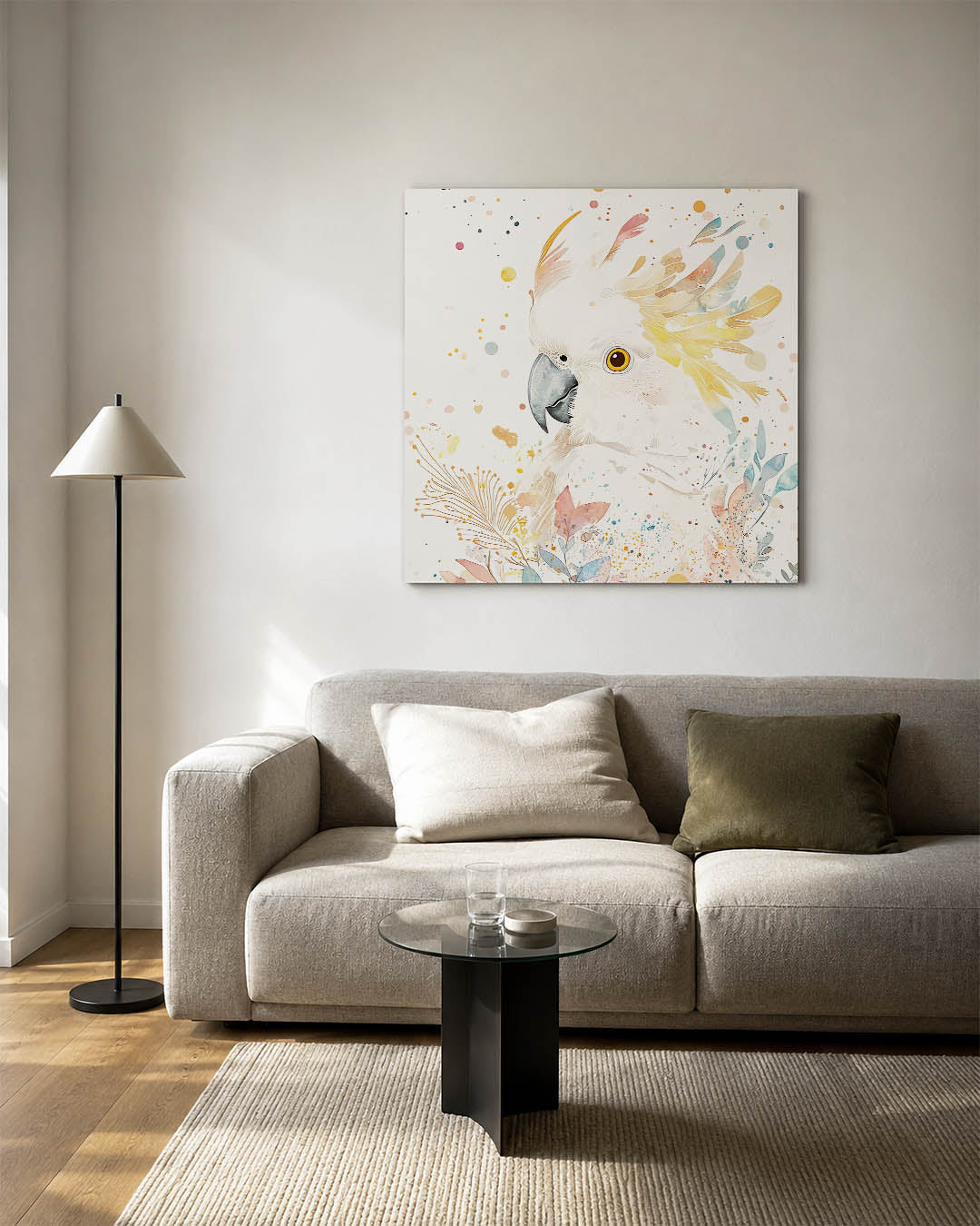 Vrolijke vogel illustratie kunstwerk – detailweergave – dit werk toont een speelse vogel met kleurrijke veren en subtiele