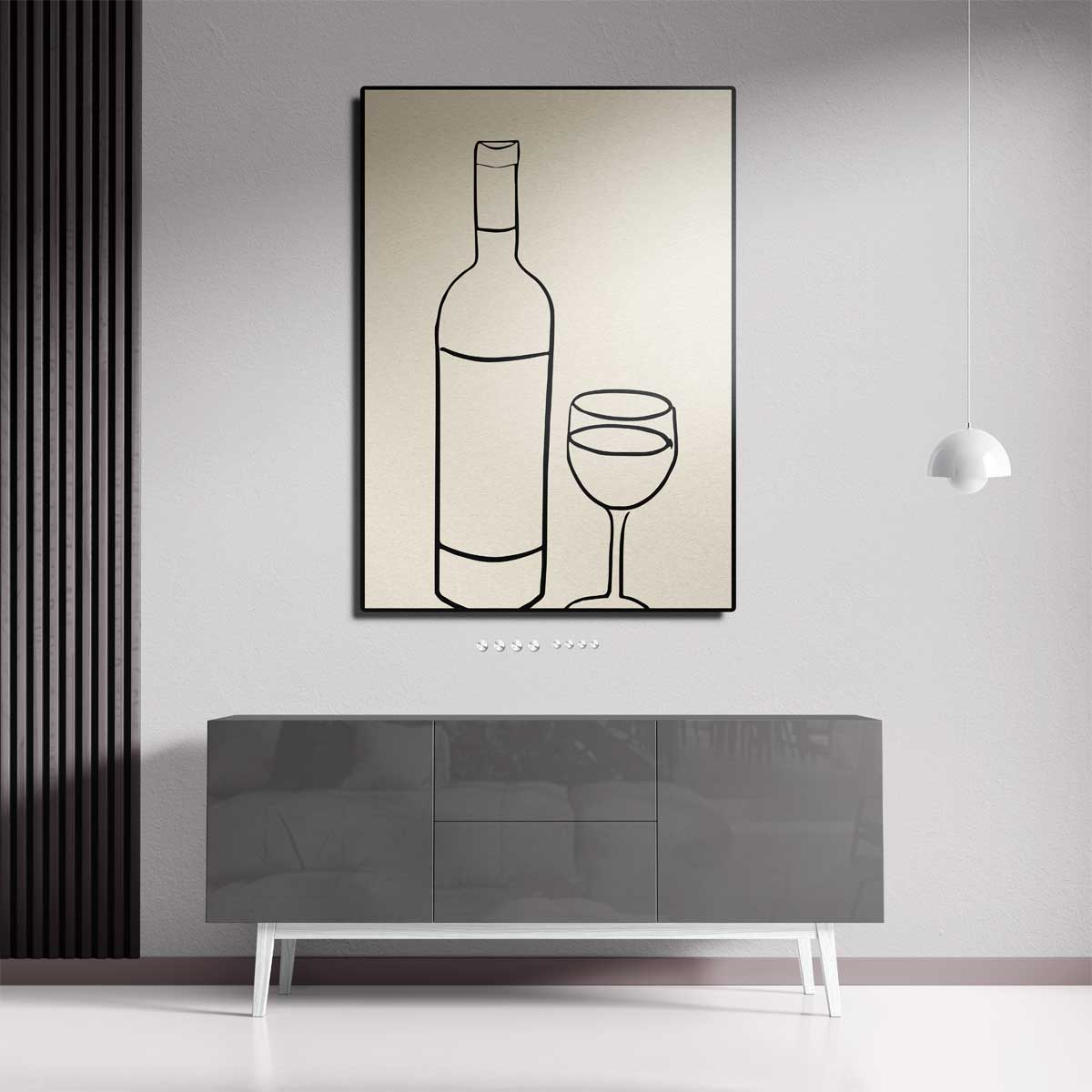 Wijn en Glas Minimalistische Lijntekening – canvas kunstwerk als wanddecoratie