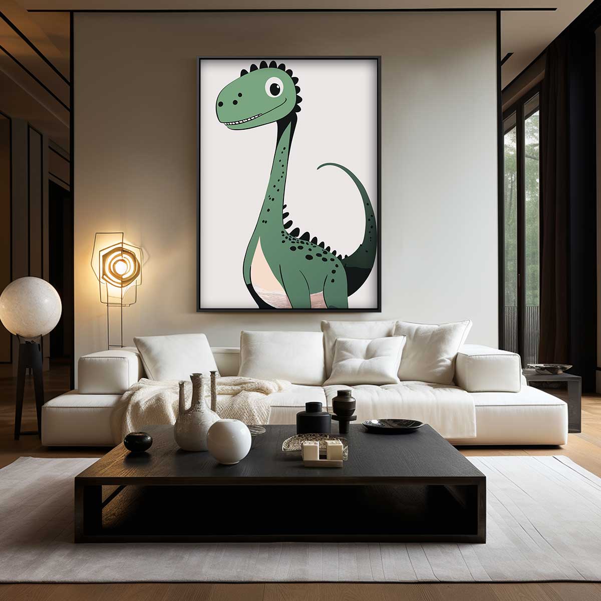 Vrolijke Dino Illustratie – canvas wanddecoratie in portret formaat