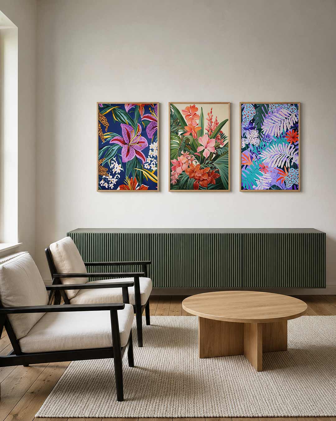 Bloemrijke kleurenpracht posterset – tweede productweergave – deze posterset in drie delen toont levendige bloemen in