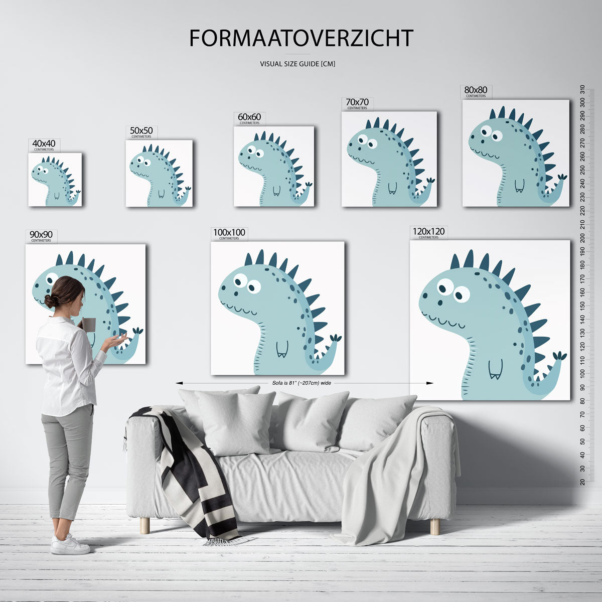 Blauwe dinosaurus – vierkante muurposter voor de kinderkamer
