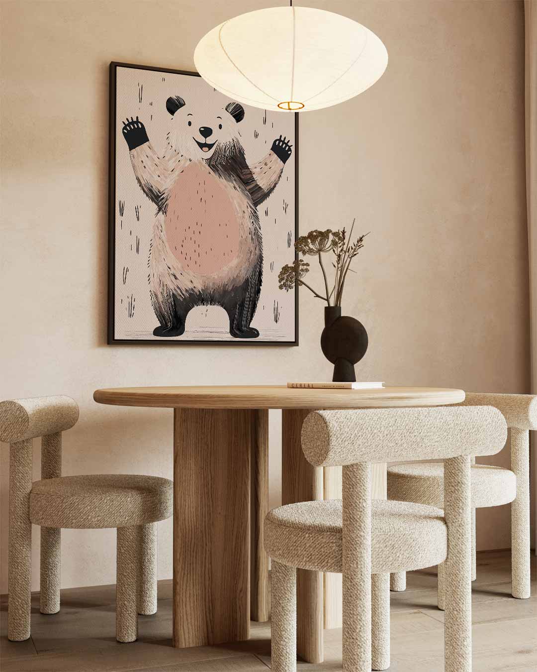 Vrolijke Panda Illustratie – staand kunstwerk voor modern interieur