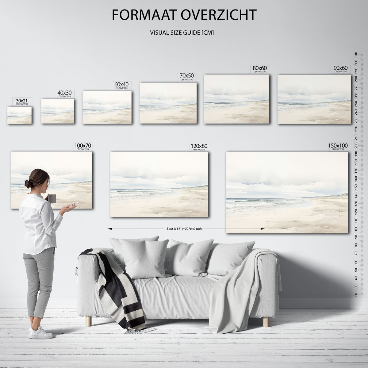 Strand en zee – liggende muurposter met abstracte vormen
