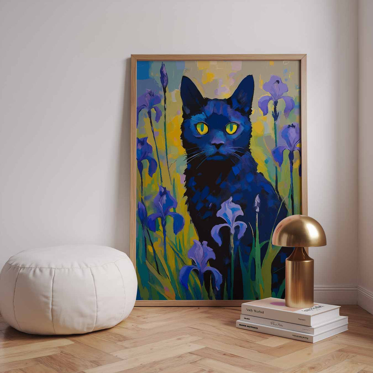 Mystieke Kat in Bloementuin – dieren poster in staand formaat