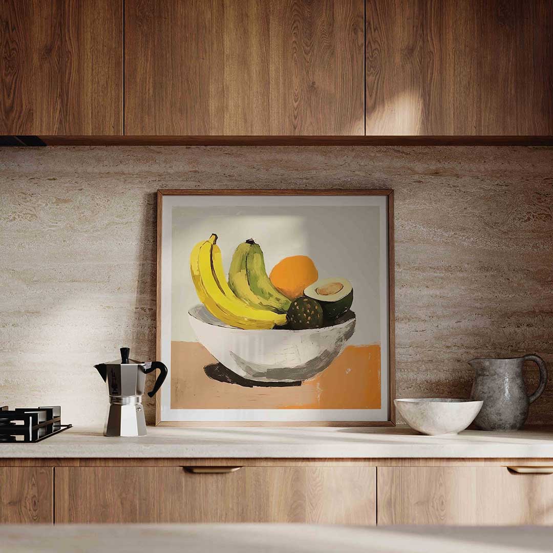 Fruit in schaal – culinaire wandkunst als vierkante poster