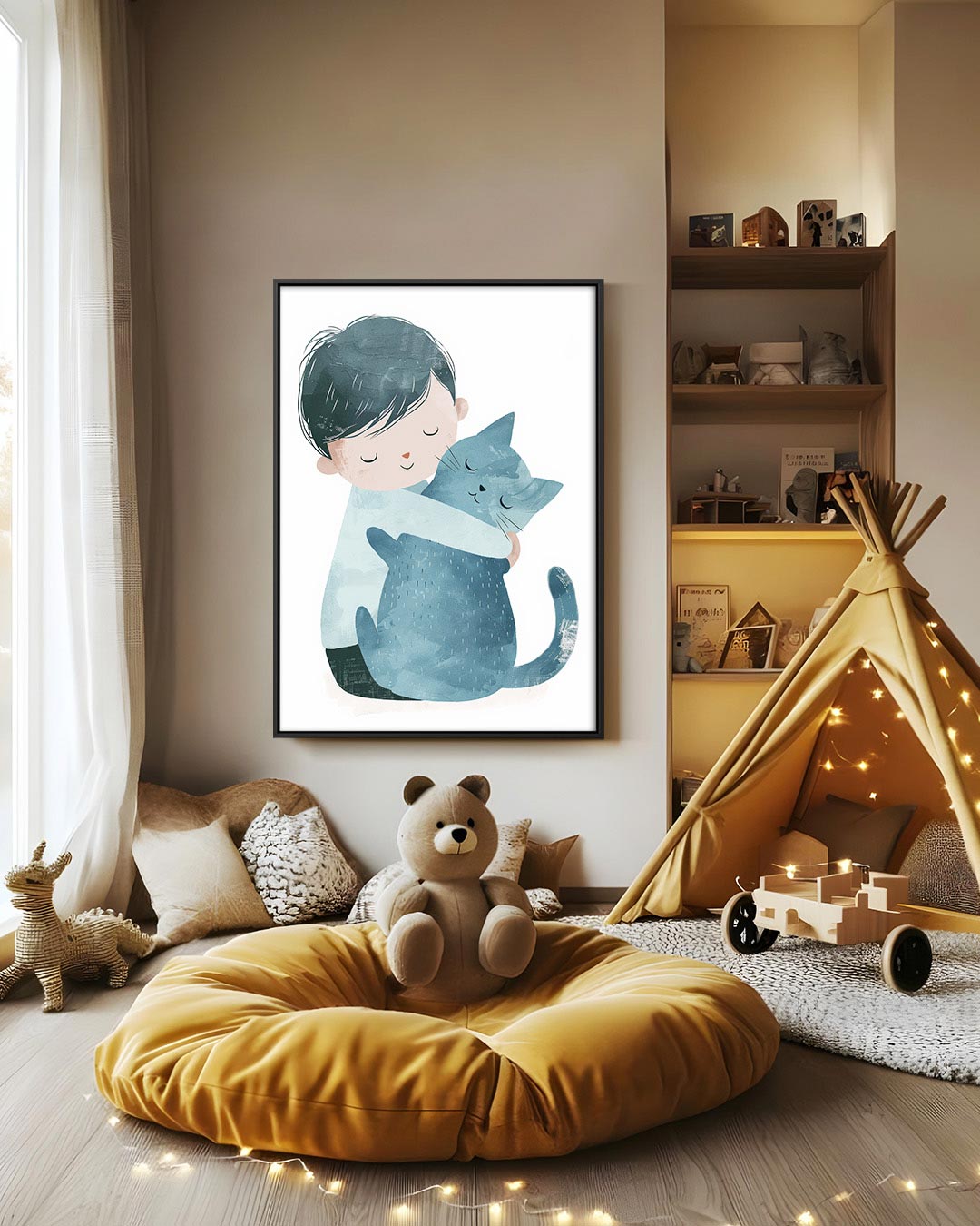 Knuffelende vrienden – decoratief kunstwerk voor aan de muur